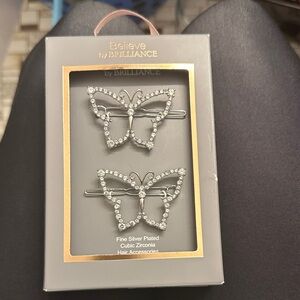 Brilliance Silver Butterfly Hair Clips